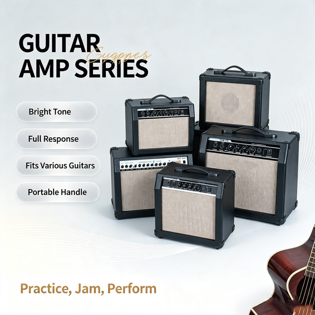 Electric Guitar Bass Amplifier 15W 5 Inch Speaker Multiple Input Jacks Mini Portable Amp Bright Full Bodied Tone Home Practice