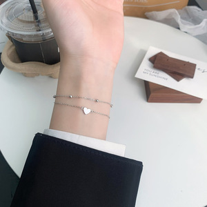 Heart Shape Stainless Steel <b>Anklet</b> Double Layer Chain <b>Beaded</b> Women's Jewelry Gift Yiwu Origin YM 0514 - Product Image 2