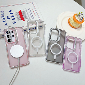 Shockproof Clear Magnetic Frame stand Mobile Phone case for Samsung 26 ultra S25 S24 <b>Camera</b> holder Transparent 3 in 1 Back Cover - Product Image 1