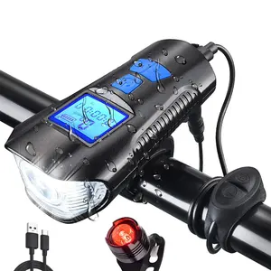 2023 hot rechargeable luz de bicicleta bike horn light mountain bicycle light front and back with speedometer
