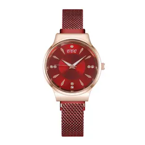 WJ-9615 Simple Sun Print Design Surface Luxury Women's Watches Stainless Steel Mesh Magnetic Buckle Lady's Quartz Watch