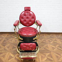 Chaise de barbier rouge de style rétro, chaise de coiffure en cuir, chaise de rasage de luxe, cadre pivotant inclinable, chaise de coiffure pour salon