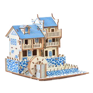 Ts Custom Assemblage Lasergesneden Houten 3d Puzzel Houtwerk Puzzel Kit Chinese Architectuur Model