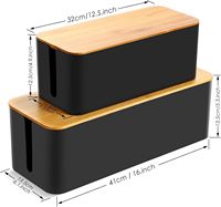 Boîte de rangement pour câbles noire, ensemble de 2 organisateurs de câbles avec couvercle en bambou