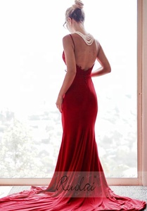 Ruolai-<span class=keywords><strong>vestido</strong></span> <span class=keywords><strong>de</strong></span> PEV-L3095 con tirantes finos, <span class=keywords><strong>vestido</strong></span> <span class=keywords><strong>de</strong></span> noche elástico <span class=keywords><strong>de</strong></span> licra, Burgundy, sirena - Product Image 6