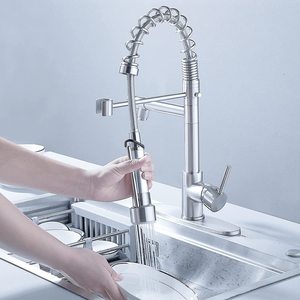 Кухонная раковина с опрыскивателем, матовый никелевый пружинный коммерческий кухонный стол для мойки, совместимый с 1 отверстием - Product Image 1
