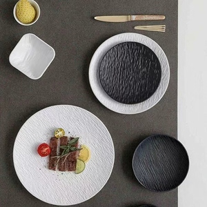 Assiette en céramique nordique noire et blanche à texture rocheuse, assiette à dîner en porcelaine, <span class=keywords><strong>vaisselle</strong></span> de service professionnelle <span class=keywords><strong>pour</strong></span> <span class=keywords><strong>restaurant</strong></span> - Product Image 2