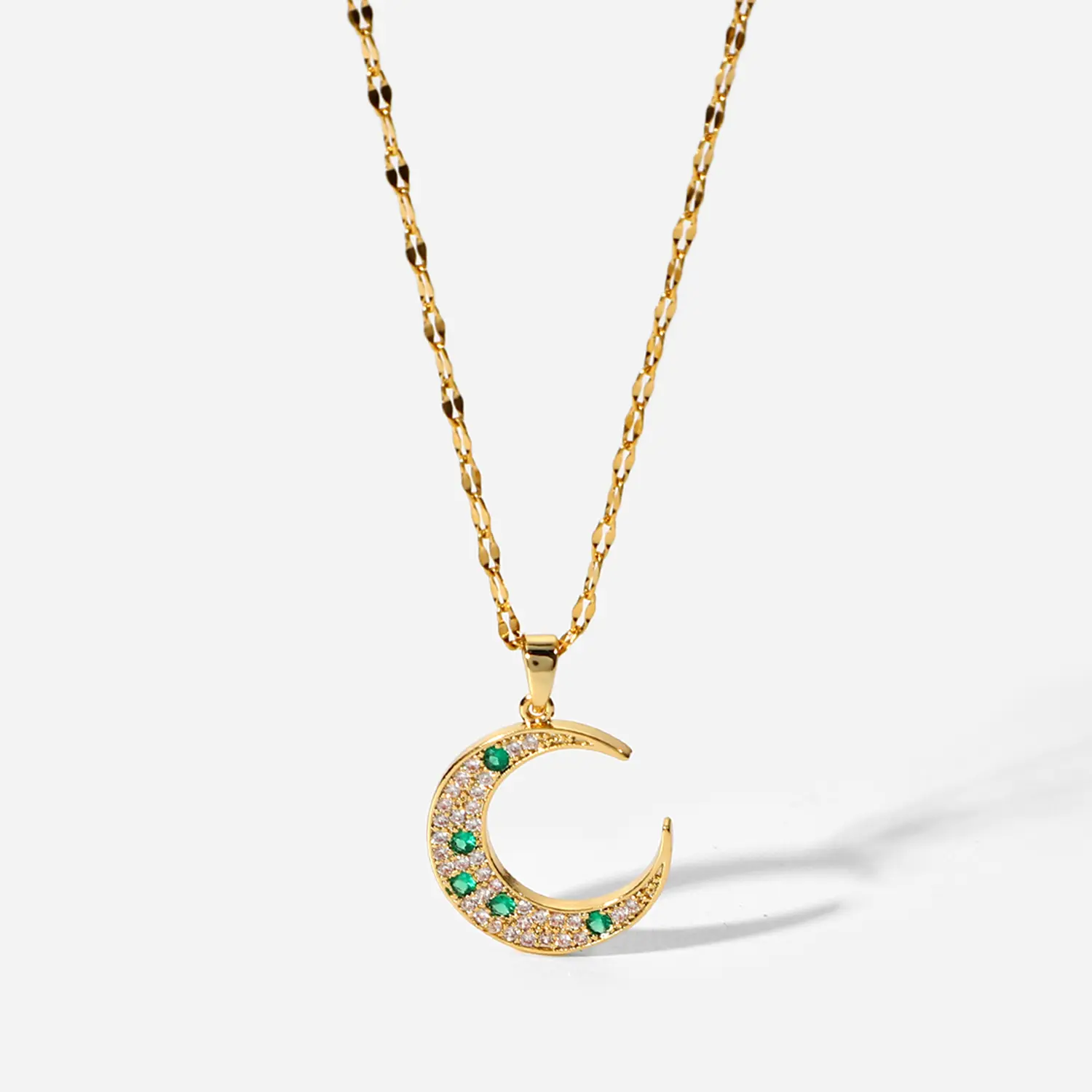 Roxi — collier avec pendentif en Zircon vert, bijoux Chic et peinture en or 18K, bijou en acier inoxydable, ne se décolore pas, lune et diamant, pour fête