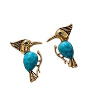 Boucles d'oreilles clous hypoallergéniques pour femmes, style occidental, motif oiseau hibou-briseur doré et turquoise, accessoires animaliers