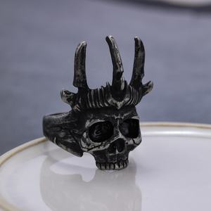 공장 instock 빈티지 스테인레스 스틸 고딕 죽음 해골 칵테일 자전거 선언 할로윈 반지 - Product Image 2