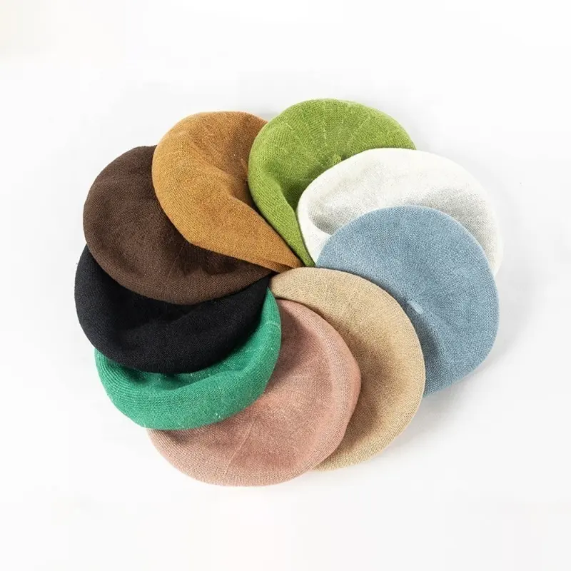 Chapéu de boina francesa para mulheres, boné de tricô casual de lã de cogumelo com logotipo personalizado, novidade da moda primavera verão 2024