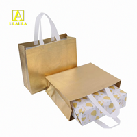 Sac de transport réutilisable LILALILA en tissu non tissé or et argent, réfléchissant, en PP, avec poignées ouvertes