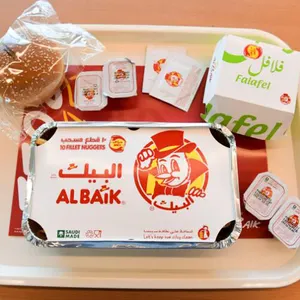 Özel suudi arabistan al baik patates kızartması kızarmış tavuk Tinfoil tepsi fast food paketi togo take away burger kraft kağit kutu