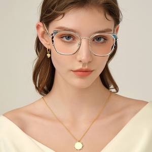 Monture de lunettes carrée en métal Tr90 87319, anti-lumière bleue, monture complète, unisexe, verres optiques avec lentilles AC et imprimé léopard - Product Image 4