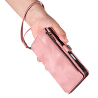 Dompet Kulit PU untuk iPhone 16 Pro, 9 Slot Kartu + Kantong Koin Ber-resleting, Penyangga, Pemblokir RFID, 360 °   Perlindungan