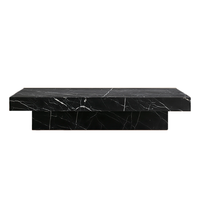 Table basse rectangulaire en marbre Nero Marquina, plateau épais et massif, base flottante, table de salon