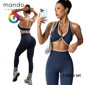 <span class=keywords><strong>Ensemble</strong></span> de soutien-gorge de <span class=keywords><strong>sport</strong></span> et leggings à col en V profond contrasté pas cher <span class=keywords><strong>Ensemble</strong></span> de <span class=keywords><strong>sport</strong></span> sans couture pour femmes <span class=keywords><strong>Ensemble</strong></span> de fitness pour l'entraînement - Product Image 1