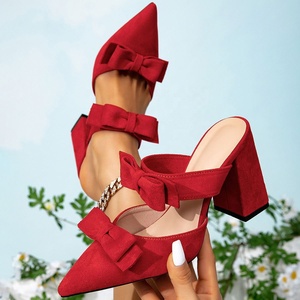 Women's Bridal Fashionable Bow Tie Pointed <b>Red</b> Thin <b>Heeled</b> Lace-Up Adjustable Strap Rhinestone High <b>Heeled</b> Shoes for Summer Wear - Product Image 6