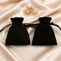 Pochette à bijoux en velours noir sur mesure, avec cordon de serrage et logo personnalisé, pour petites entreprises, fournitures professionnelles, rubans multi-styles