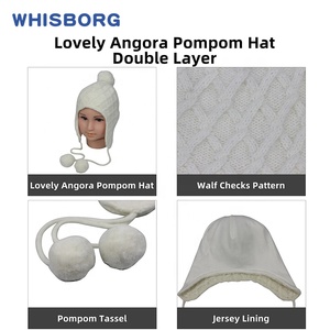 Angora Wool Baby <strong>Hat</strong> <strong>Walk</strong> Stitch Pattern Earflap Pompom <strong>Hat</strong> - Product Image 3