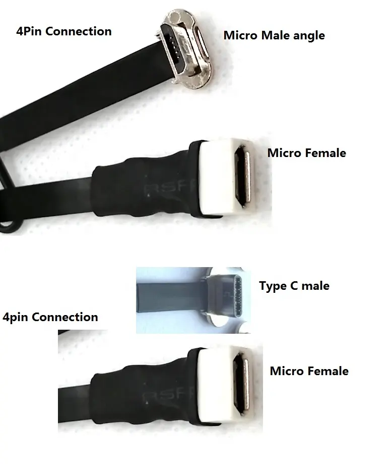 Ultra Thin Flat FPC Micro usb 2.0 Elbow Angled FPV Micro Female Usb Data Charging Cable