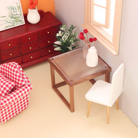Modèle miniature Table à thé moderne Mini modèle Table en noyer noir transparent 1:12 maison de poupée