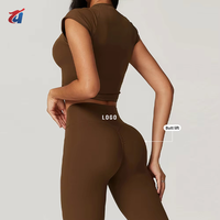 Ensembles de yoga et de fitness pour femmes avec logo personnalisé, vente en gros, comprenant un soutien-gorge de yoga et un legging de sport, 2 pièces, tenue de sport, ensemble de yoga avec pantalon évasé
