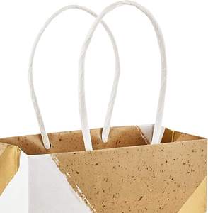 Bolsas de Regalo de Papel Kraft con Asas, Color Blanco Dorado, para Fiestas, Cumpleaños, Bodas, Navidad, Año Nuevo, Bolsas de Papel Kraft para Envolver Regalos - Product Image 3