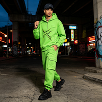 Ensemble survêtement unisexe streetwear avec sweat à capuche demi-zip à motif personnalisé et pantalon cargo jogger pour le printemps et l'automne