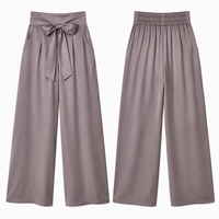 Pantalon large personnalisé pour femme, taille à ceinture, drapé, extensible, élégant, décontracté, avec nœud, lisse et tendance