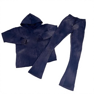 Survêtement unisexe Beazer Sports bleu marine à capuche, longueur intégrale, en coton biologique léger, décontracté, couleur unie, avec cordon de serrage, pour l'automne - Product Image 1