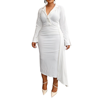 Robe midi asymétrique sexy à col en V et manches longues pour femme, taille haute, grande taille, haute qualité, collection automne 2026