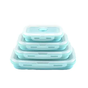 保存定制可折叠硅胶儿童饭盒可重复用于洗碗机的食品容器