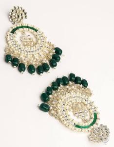 Boucles d'oreilles de luxe en alliage de zinc plaqué or, style lustre, avec perles d'imitation taille brillant, bijoux ethniques traditionnels indiens pour mariage - Product Image 5