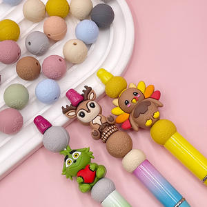 2025 nueva llegada 15mm cuentas redondas de silicona en relieve Floral para decoración joyería chupete cadena pluma hacer accesorios DIY - Product Image 1