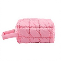 Tas Kosmetik Berlapis Quilted, Tas Makeup Puffy Warna Solid, Organizer Perlengkapan Mandi, Tempat Penyimpanan Perjalanan