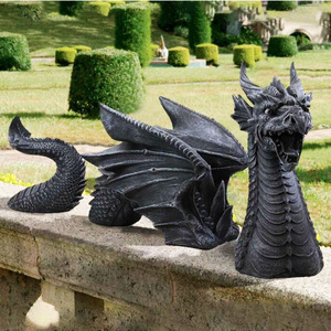 Adornos de jardín al aire libre DRD15 Figuras de animales Estatua de Dragón Volador de resina plateada negra Dragones de resina - Product Image 3