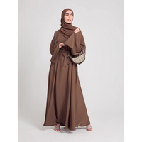 Robe musulmane ethnique pour femmes, abaya à manches cloche, col rond, ceinture coupée, polyester, pour l'Aïd musulman, sans turban, robe femme