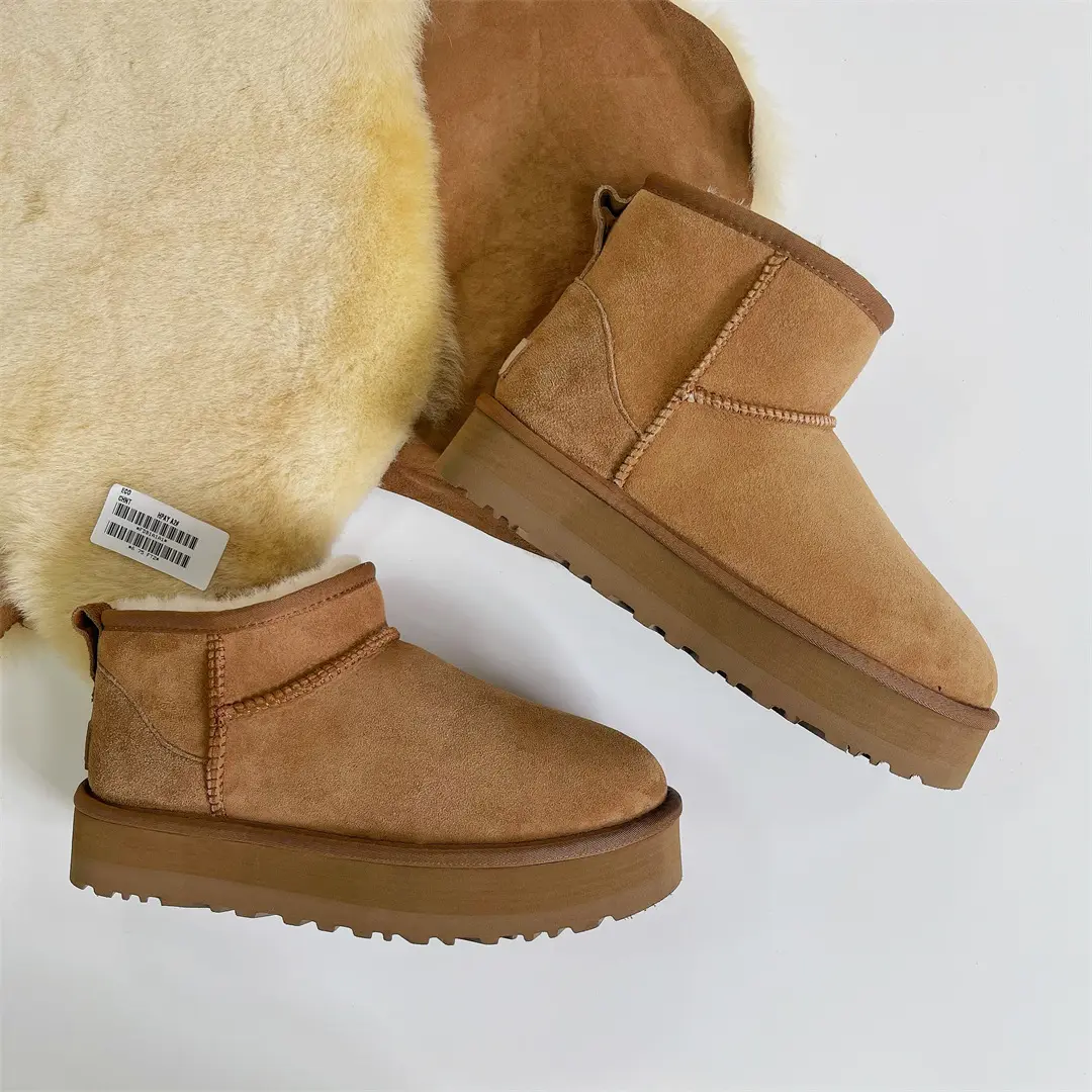 New Snow Boot Style Short Mini Winter Sheepskin Boots Women Waterproof Natural Wool Ankle Boots Fur Lined Ankle Warm Flat Shoes