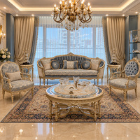 Ensemble de canapés néoclassiques français sur mesure, tissu haut de gamme, canapé et fauteuils en bois sculpté pour hôtel, villa, salon
