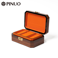 Boîte de rangement à bijoux en bois personnalisée PINUO, plateau en velours orange, boîte à bijoux portable, boîte à bijoux pour collier, boucles d'oreilles, bracelet, pour femmes