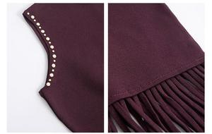 Abito Lungo Estivo da Donna di Alta Qualità, <span class=keywords><strong>Senza</strong></span> <span class=keywords><strong>Maniche</strong></span>, Collo Alto, Lavorato a Maglia, Aderente, con Spacco e Frange, Tinta Unita - Product Image 6