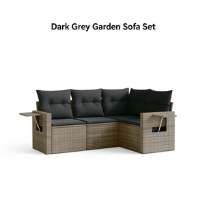ชุดโซฟาหวายสีเทาเข้มสำหรับสวน 4 ที่นั่ง เฟอร์นิเจอร์กลางแจ้ง ดีไซน์ร่วมสมัย - Product Image 1