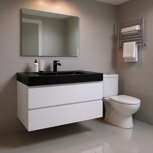 Modern Bathroom Vanity 36 Inch Wall Mounted Floating Design One Piece Black Sink Basin Pre Assembled Faucet - Product Image 2