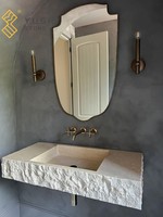 YUSHI Meuble-lavabo de salle de bain personnalisable en pierre naturelle, lavabo mural flottant de luxe en travertin pour la décoration de la salle de bain à domicile