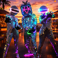 Costume de scène lumineux LiqVis avec miroir LED rechargeable et casque pour la danse et les événements nocturnes