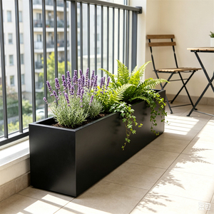 Urban Black Metal Square <b>Planter</b> Galvanized Steel Base <b>Stackable</b> Design No Peel No Crack Home & Garden Use Outdoor/Indoor - Product Image 1