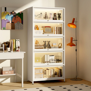 Bibliothèque multifonction en acier avec porte vitrée, meuble de rangement sur pied pour l'organisation et l'embellissement du salon - Product Image 3