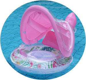 Bouée de bain pour bébé en forme de flamant rose avec auvent solaire pour les tout-petits, pour la piscine et la plage - Product Image 1
