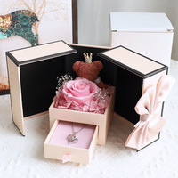 Kotak Bunga Mawar Awet Mewah Desain Pintu Ganda Dekorasi Beruang Teddy Kotak Perhiasan Kemasan Hadiah Hari Valentine
